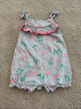 Carters Gray Baby Romper with Pink Flamingos